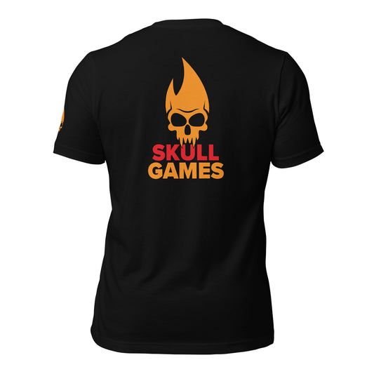 Skull Games Unisex Tee with Skully (LS) and Vertical Logo (B)